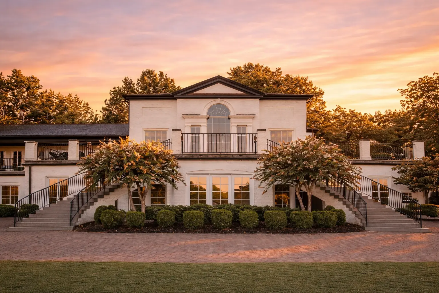 The Danville Golf Club clubhouse at sunset